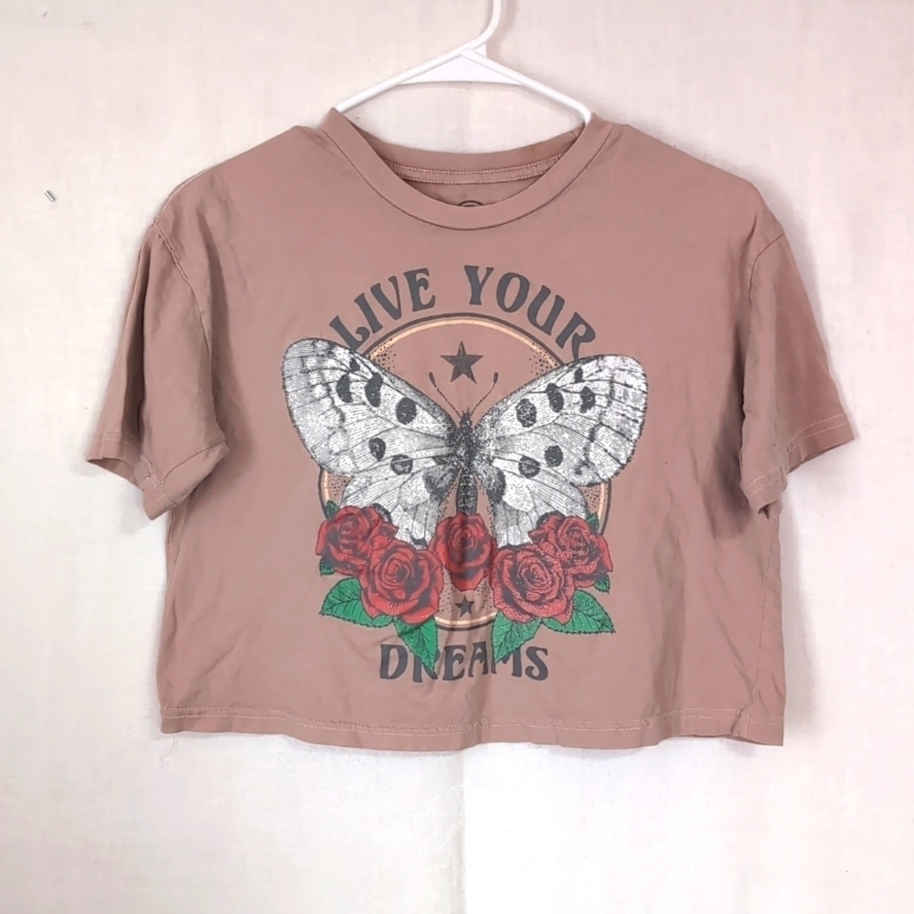 Social Culture Mauve Cropped Tee Short Sleeve Live Your Dreams Size Medium